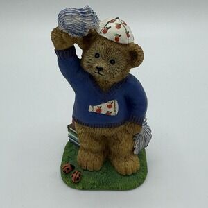 Danbury Mint Figurine September Cheerleader Apple Bear Collectible Blue Brown
